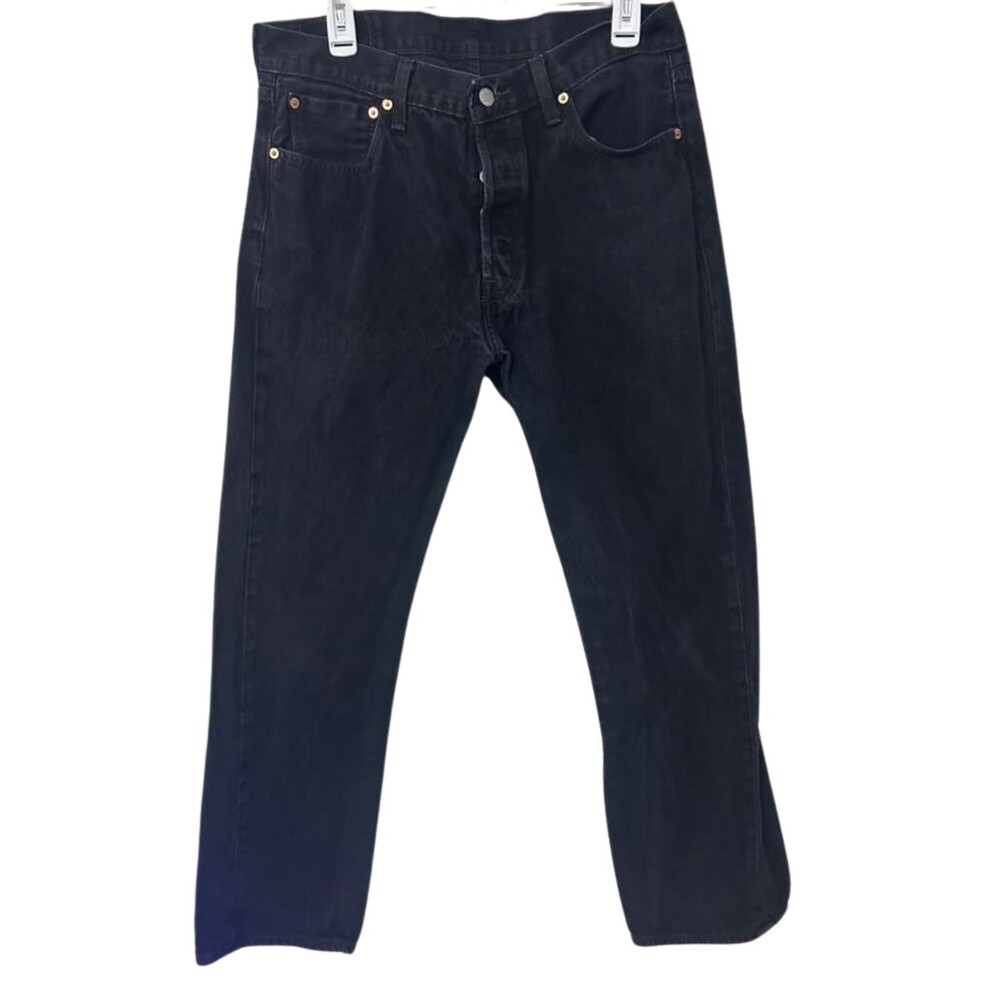 Levis 501 Button Fly Classic Straight Jeans Mens Size 34 x 32 Black Denim